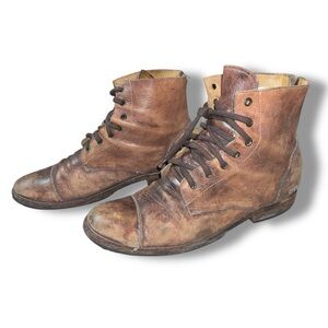 Bed Stu Mens Brown Leather Cap Toe Lace Up Combat‎ Boots Rear Zip Size 13 Mexico